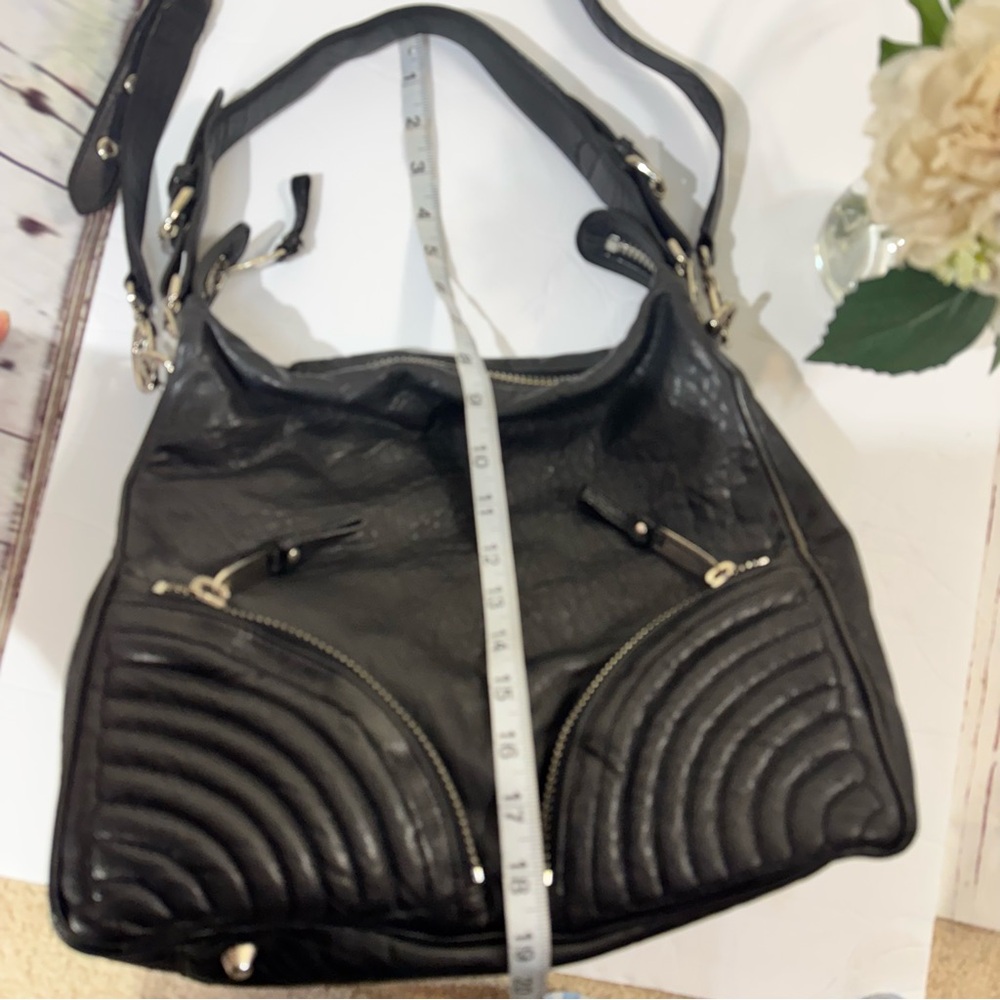 Cynthia Rowley Large Black Leather Slouchy Shoulder Bag with Quilted Zip Detail - Picture 9 of 14